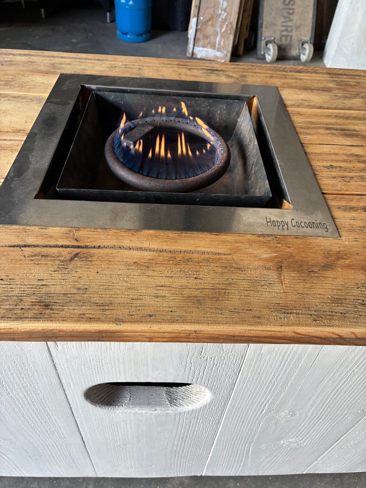 Happy Cocooning vuurtafel - Houten ombouw, Gebruikt, Happy cocooning, Vuurkorf, Info@happycocooning.com