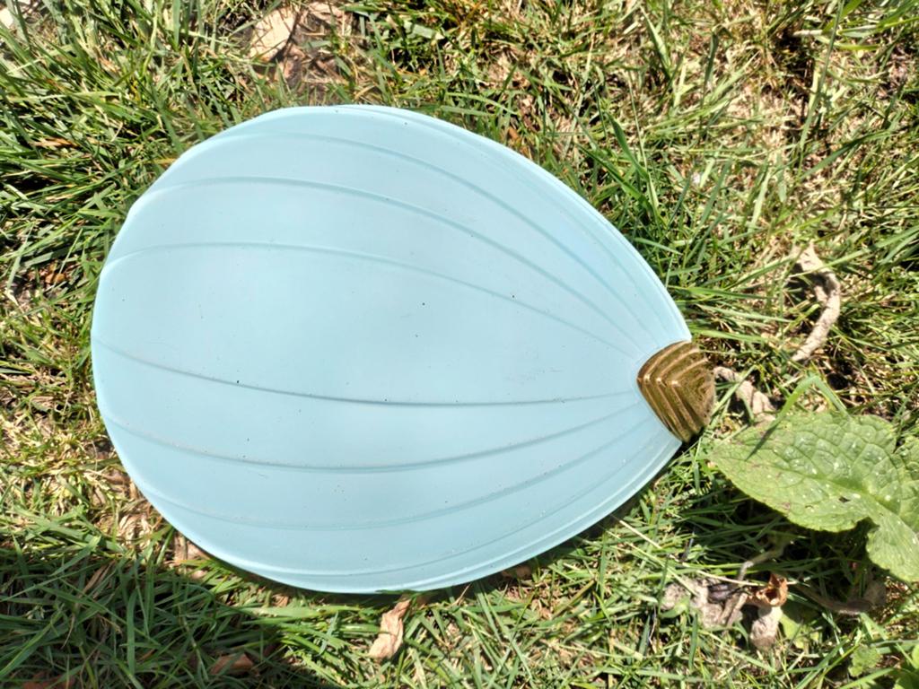 Vintage Art Deco Plafondlamp - Lichtblauw Glas, Ophalen