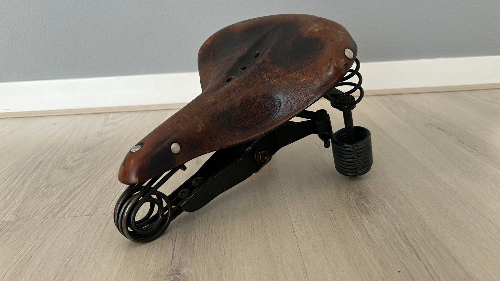 Vintage Lepper - Primus - leren fietszadel klassieke veren, Ophalen, Gebruikt, Leer, Lepper Primus