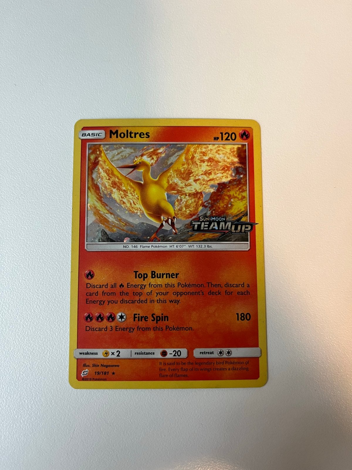 Moltres Pokémon kaart - Sun & Moon Team Up, Ophalen, Zo goed als nieuw, Losse kaart