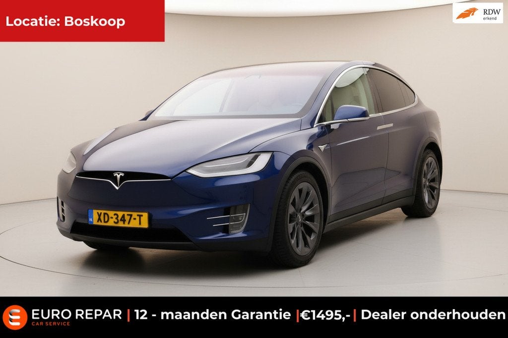 Tesla Model X 100D 6p. SOH 90,7% PANO-DAK TREKHAAK NAP!, Auto's, Gebruikt, 100 kWh, 2433 kg, Blauw