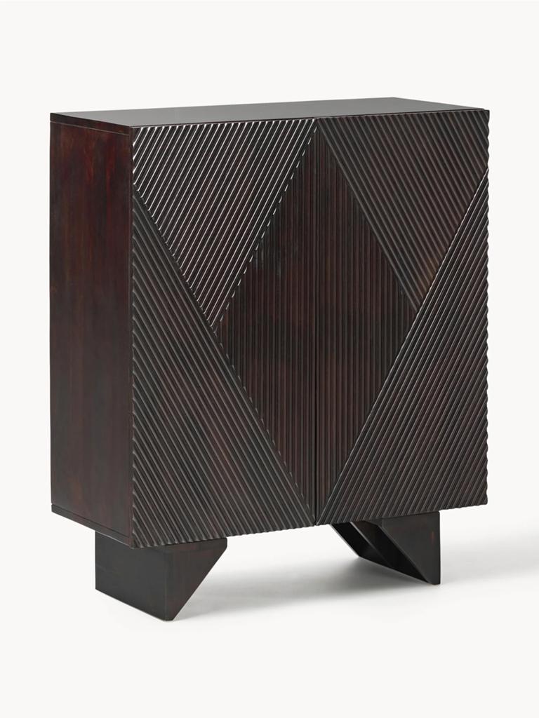 Highboard Louis van mangohout, Ophalen, Japandi, 100 tot 150 cm, 25 tot 50 cm