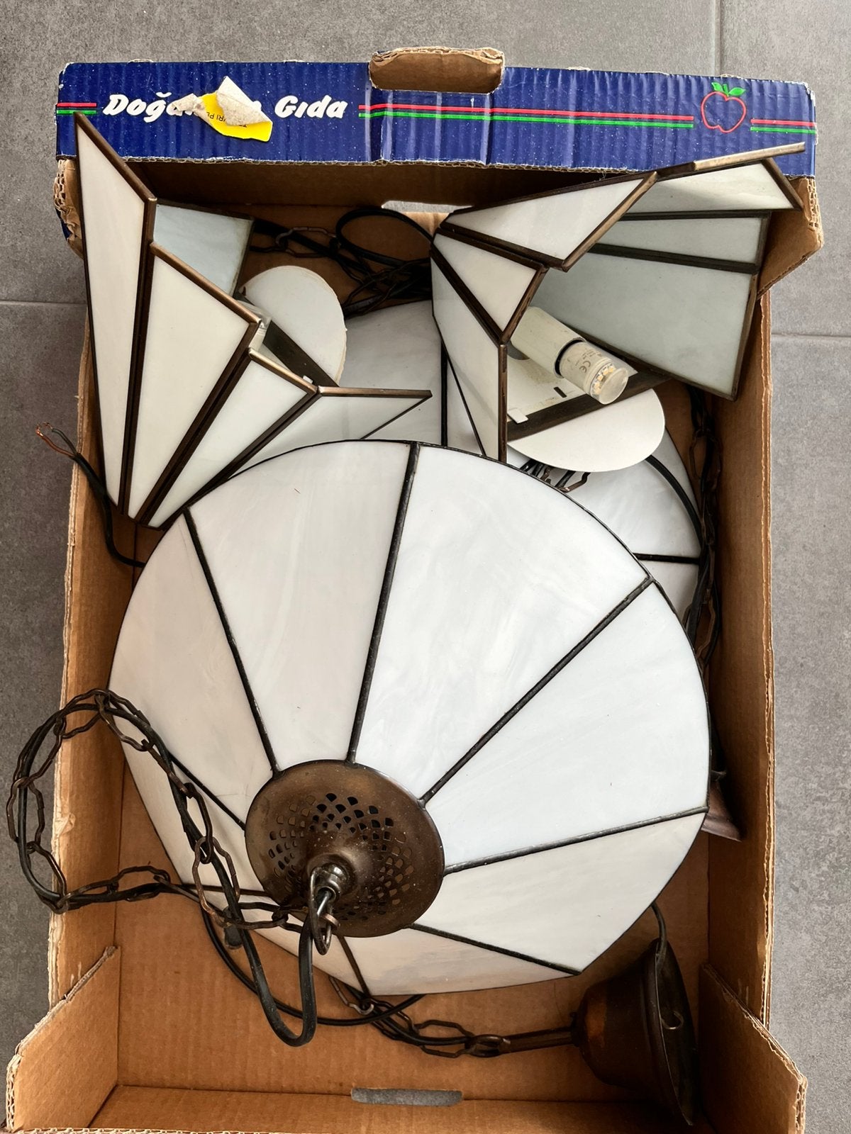 Set Art Deco Tiffany Lampen 2x Hanglamp + 2x Wandlamp, Ophalen