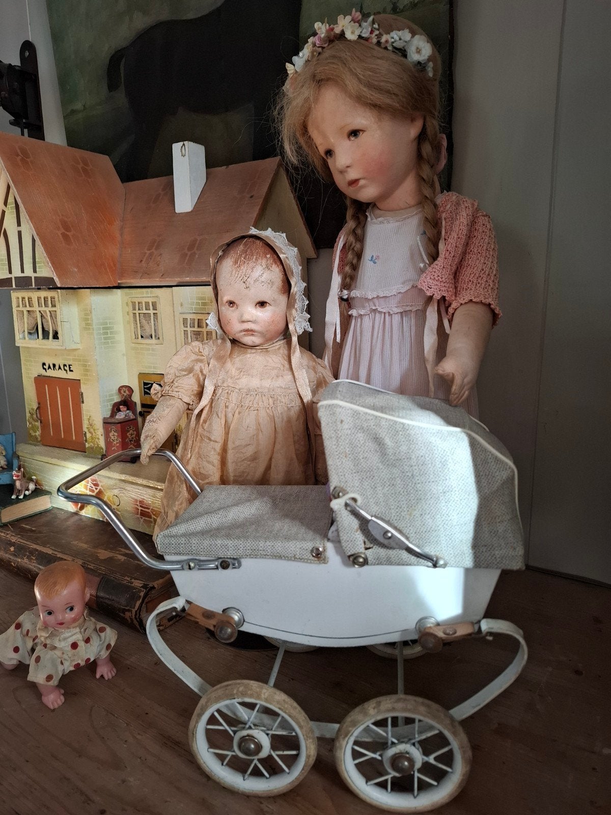 Klein frans Doucet poppenwagentje, leuk bij Kathe Kruse pop, Antiek en Kunst, Ophalen of Verzenden