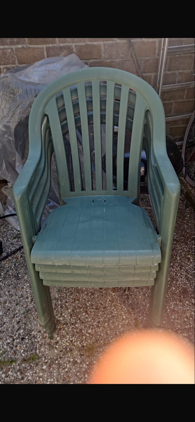 Stapelbare kunststof tuinstoelen (set van 4), Kunststof, Gebruikt, Overige kleuren, Ophalen of Verzenden