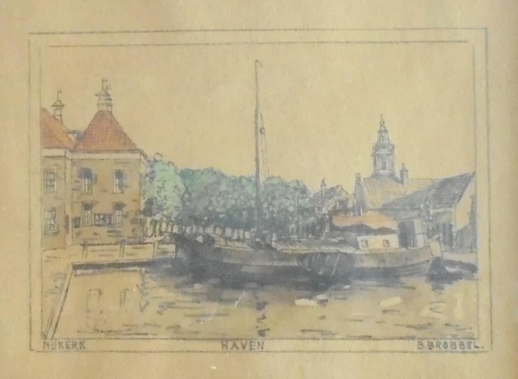 Bob Brobbel (1907-1971).Haven van Nijkerk.Uniek!, Antiek en Kunst, Ophalen of Verzenden