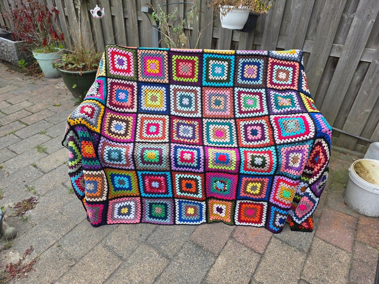 Gehaakte deken/plaid/sprei granny square katoen., Huis en Inrichting, Katoen, Woondeken, 210 cm, Ophalen of Verzenden