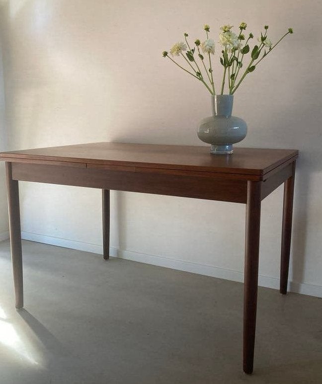 Midcentury vintage teak eettafel uitschuifbaar, Huis en Inrichting, Tafels | Eettafels, Ophalen, Gebruikt, Teakhout, 200 cm of meer