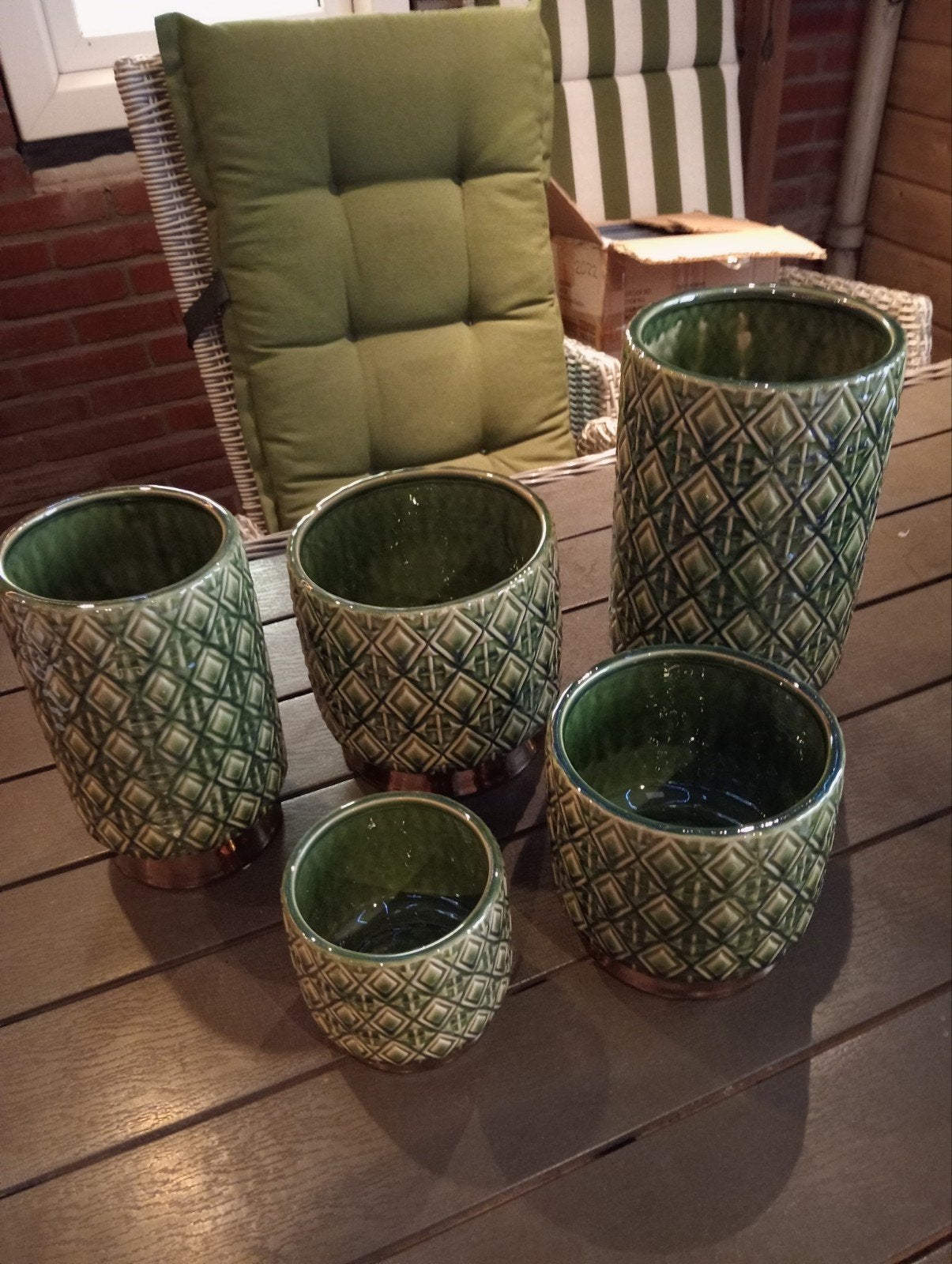Diverse groene potten en vazen / Boeddha,/ruitpatroon, bubbe, Ophalen, Groen, Nieuw, Oosters