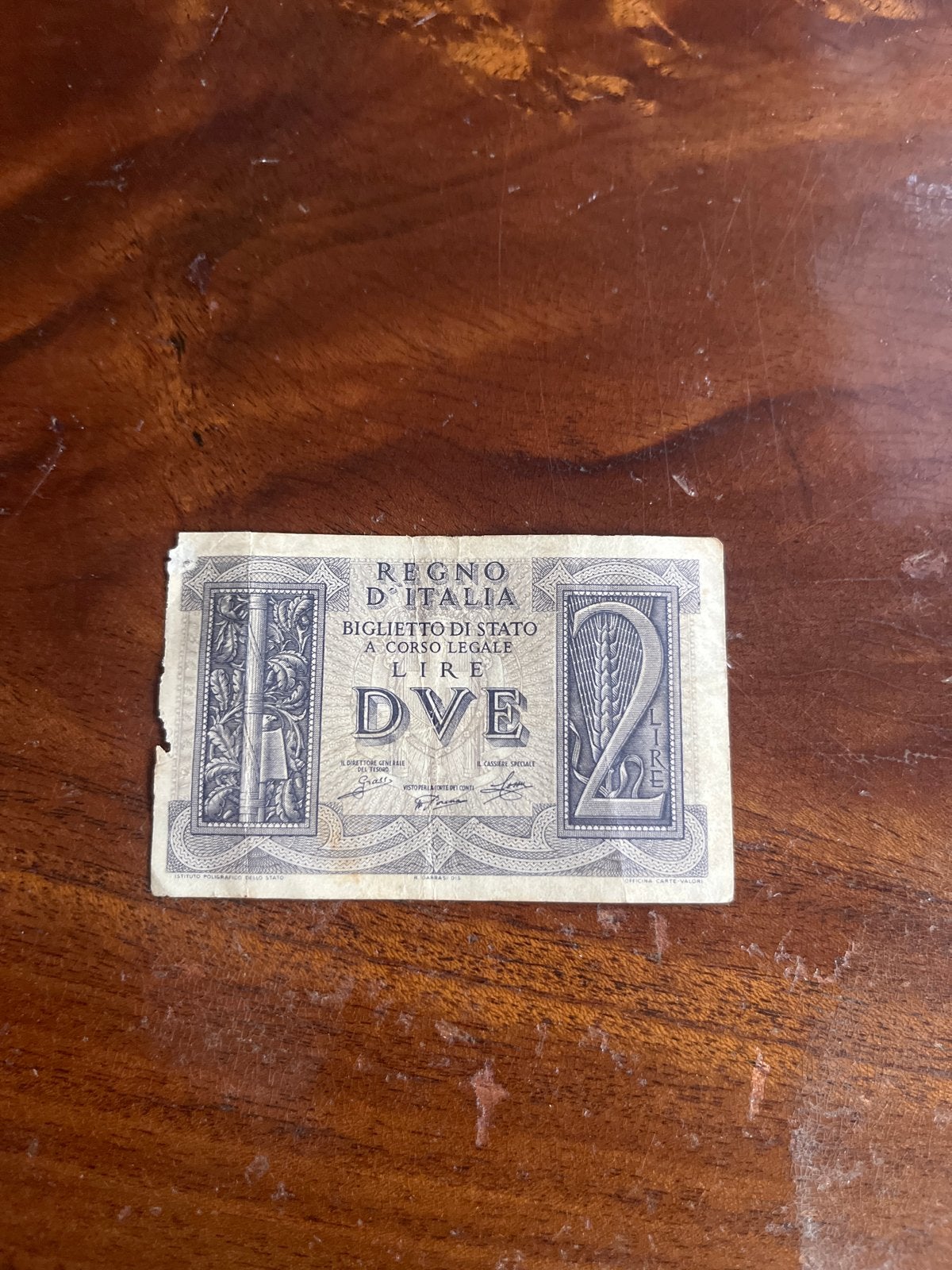 Zeldzaam Italiaans 2 Lire biljet - Regio d'Italia, Postzegels en Munten, Ophalen of Verzenden, Italië, 100 euro, Los biljet