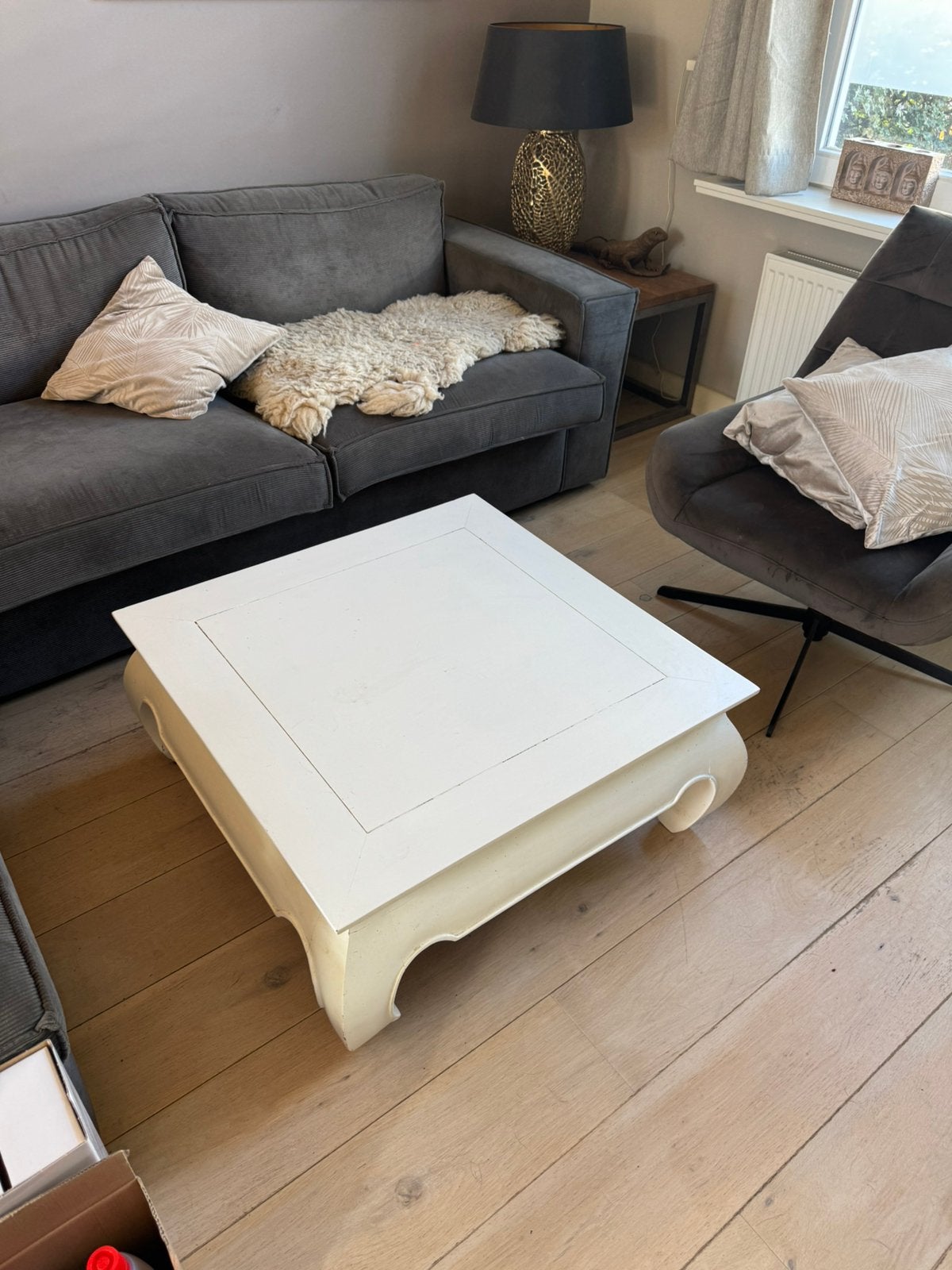 Landelijke houten salontafel wit – 80x80cm, Ophalen, Gebruikt, Vierkant, 50 tot 100 cm