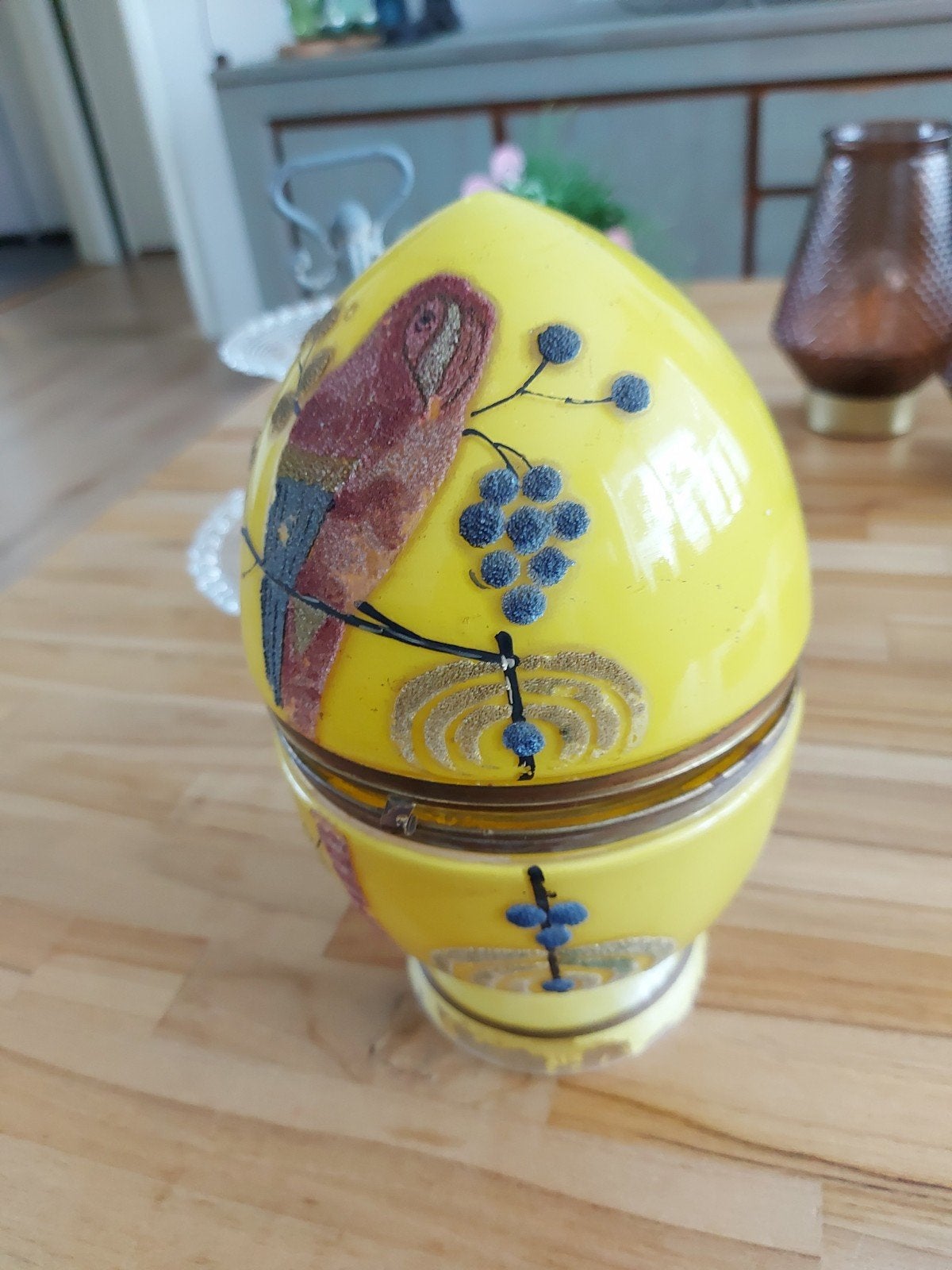 Vintage likeurset  eivormige houder met papegaai, Antiek en Kunst, Ophalen of Verzenden