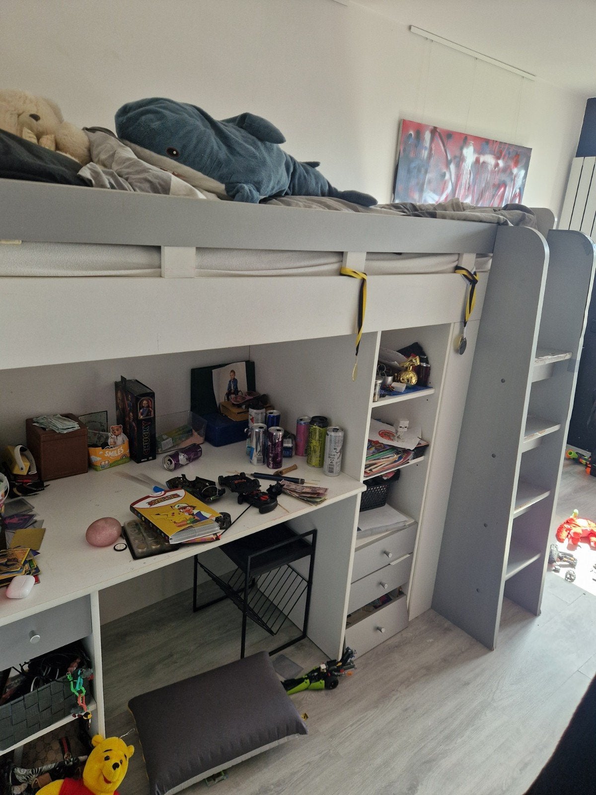 Halfhoogslaper met kledingkast en bureau, Ophalen, Gebruikt, 90 cm, Eenpersoons