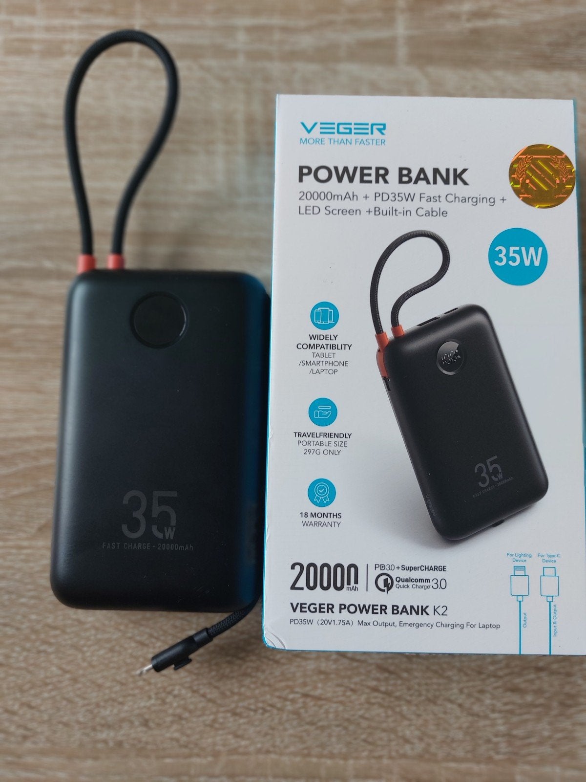 VEGER Power Bank K2 20000mAh PD35W Snelladen, Verzenden, Nieuw, VEGER