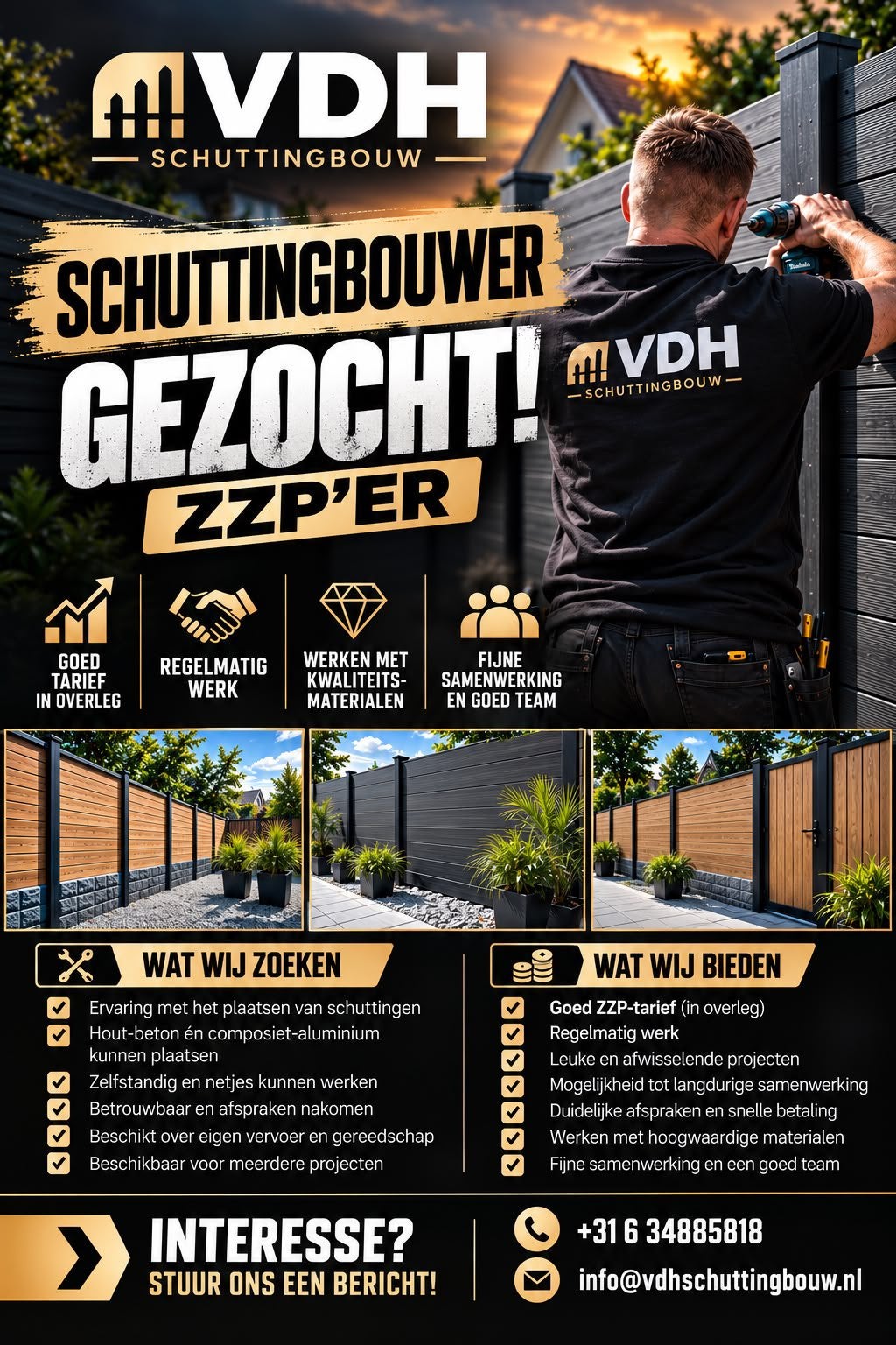 ZZPSchuttingbouwer Gezocht Regelmatig Werk VDH Schuttingbouw, Vacatures