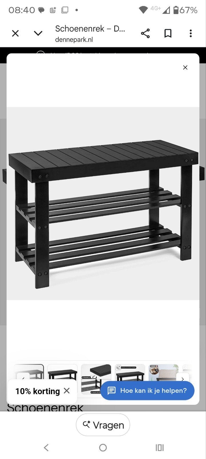 Zwart schoenenrek met 2 planken - 70x28x45 cm, Ophalen of Verzenden, Nieuw