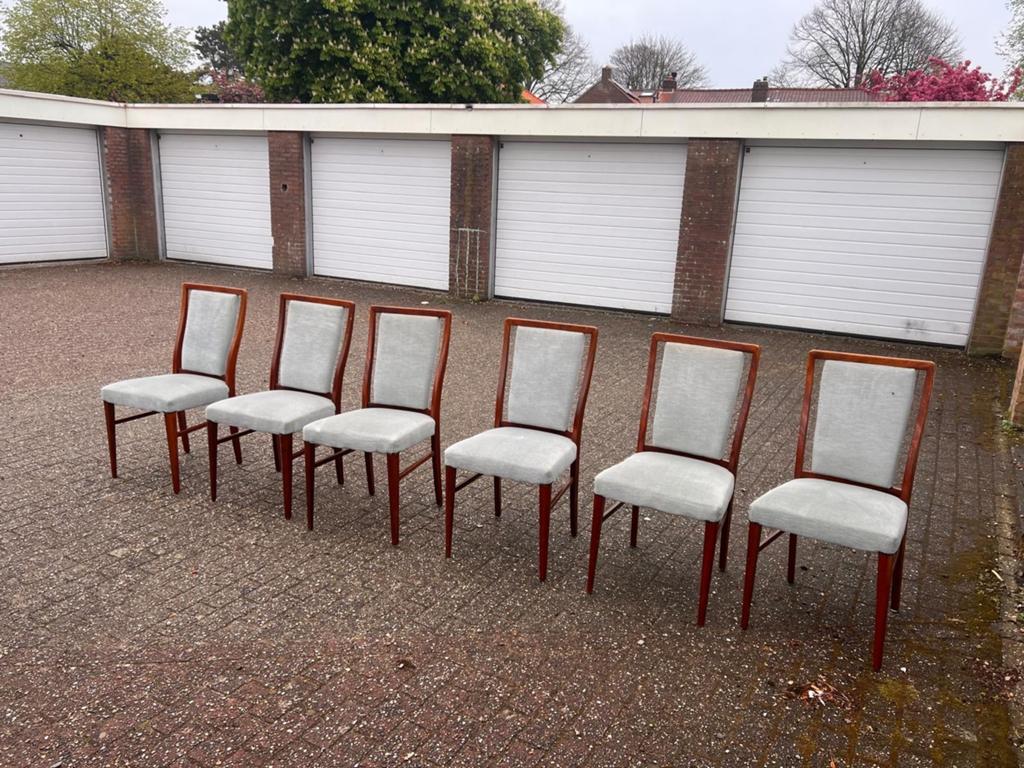 Set van 6 klassieke eetkamerstoelen met lichte bekleding, Huis en Inrichting, Stoelen, Ophalen, Gebruikt, Overige kleuren, Vijf, Zes of meer stoelen