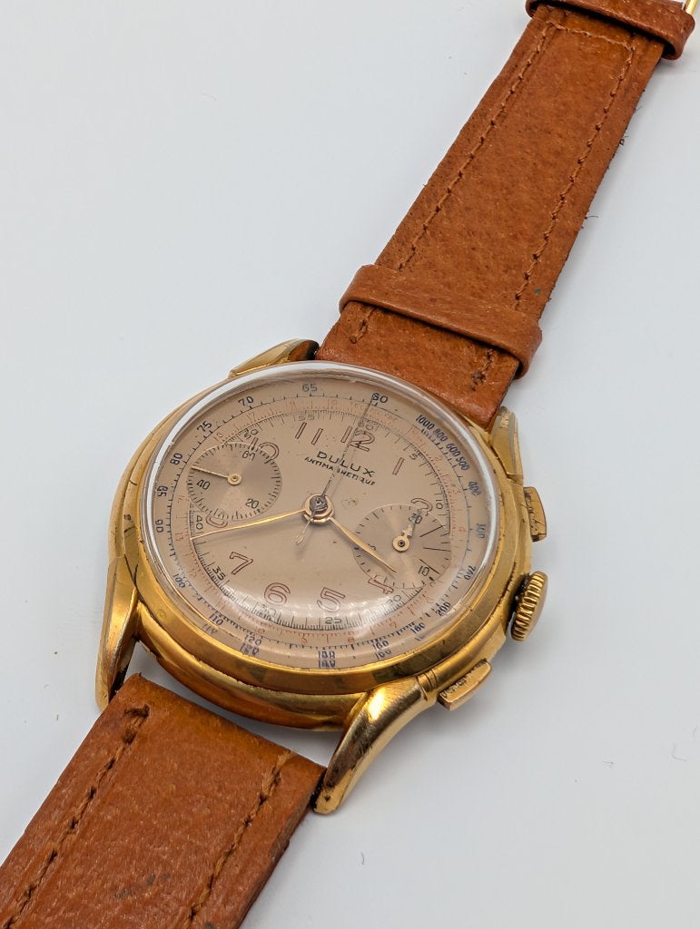 Vintage Dulux mechanische Chronograaf Horloge, Kleding | Heren, Ophalen of Verzenden, Zo goed als nieuw
