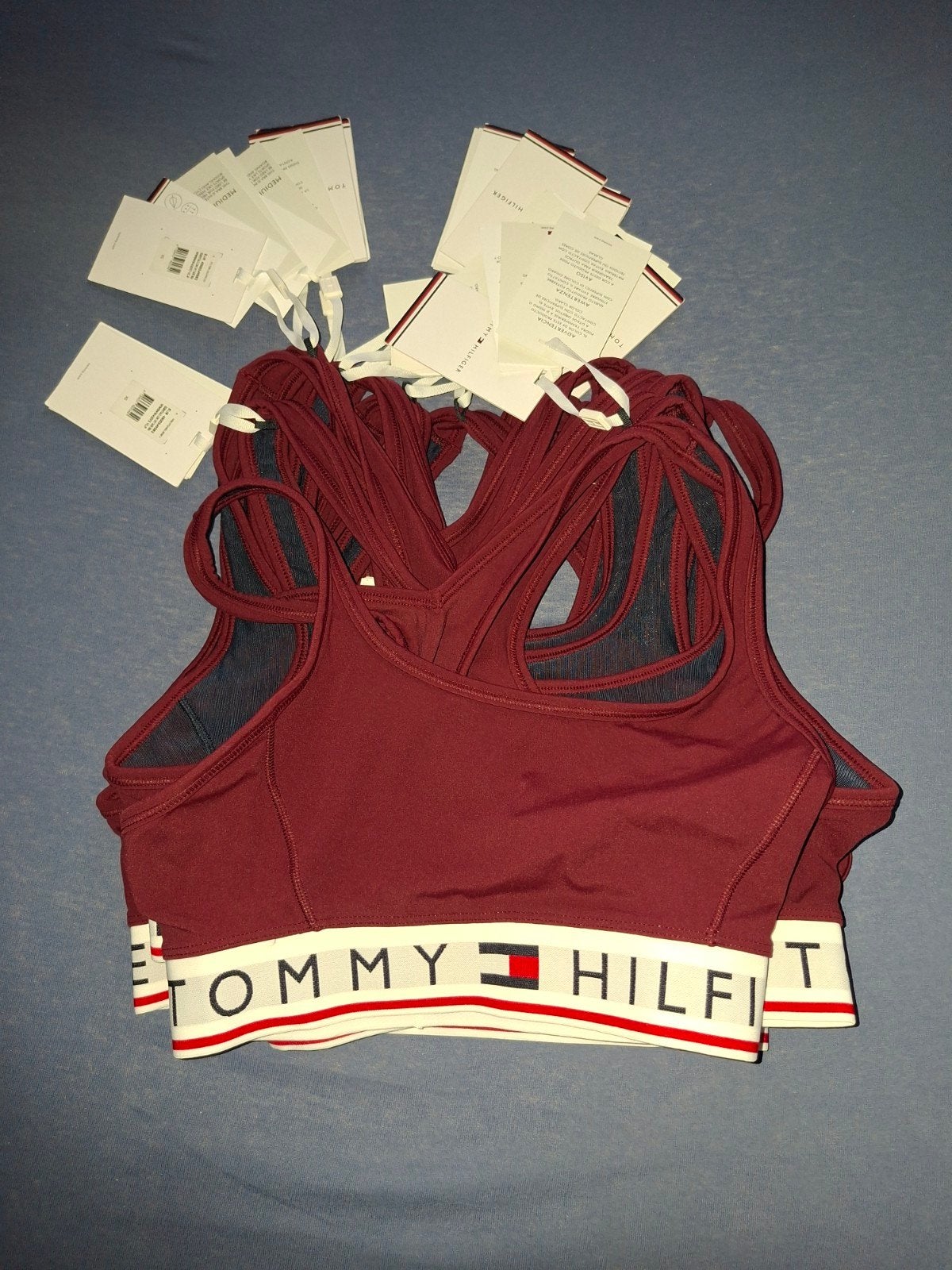 partij 10x Tommy Hilfiger Sport BH's XS Bordeaux Rood Nieuw, Nieuw, Fitness of Aerobics, Maat 34 (XS) of kleiner, Tommy Hilfiger