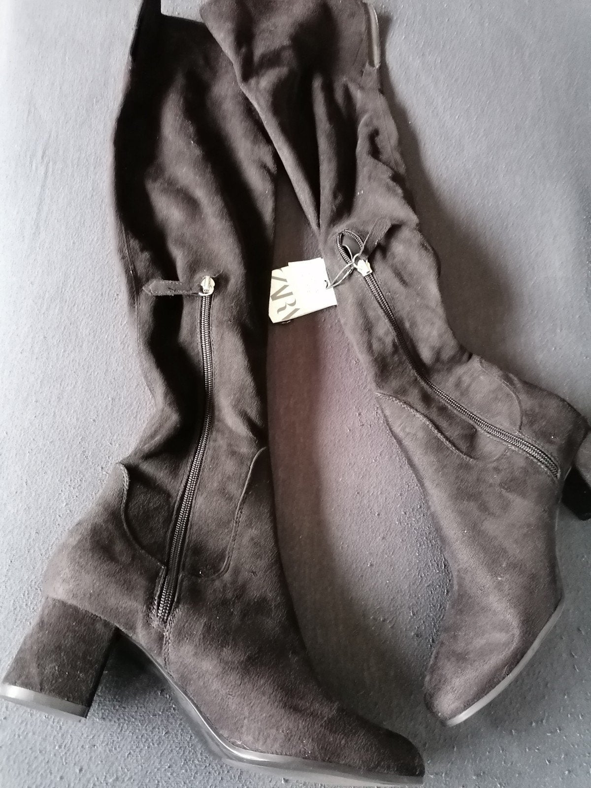 Zwarte Zara overknee laarzen met hak, Ophalen, Hoge laarzen, Zwart, Nieuw