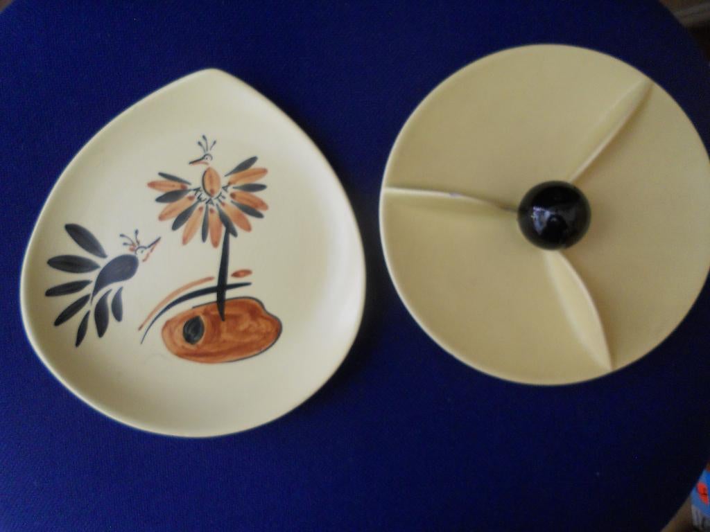 2x oud geel schaaltje Kwatta + drievaksschaaltje, Ophalen of Verzenden