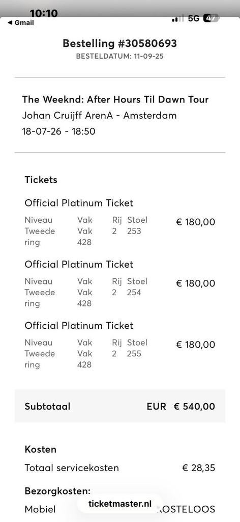 Tickets the Weeknd, Drie personen of meer, Overige soorten