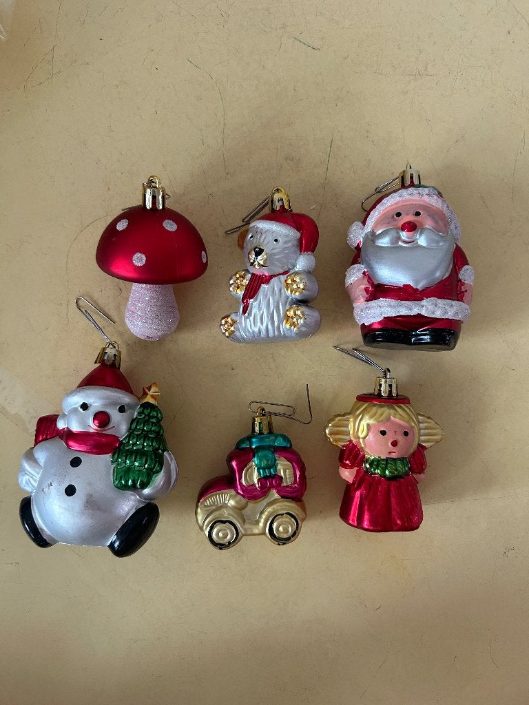 Vintage Kerstballen Set van 6 - Plastic Retro Figuren, Diversen, Kerst, Ophalen of Verzenden, Gebruikt