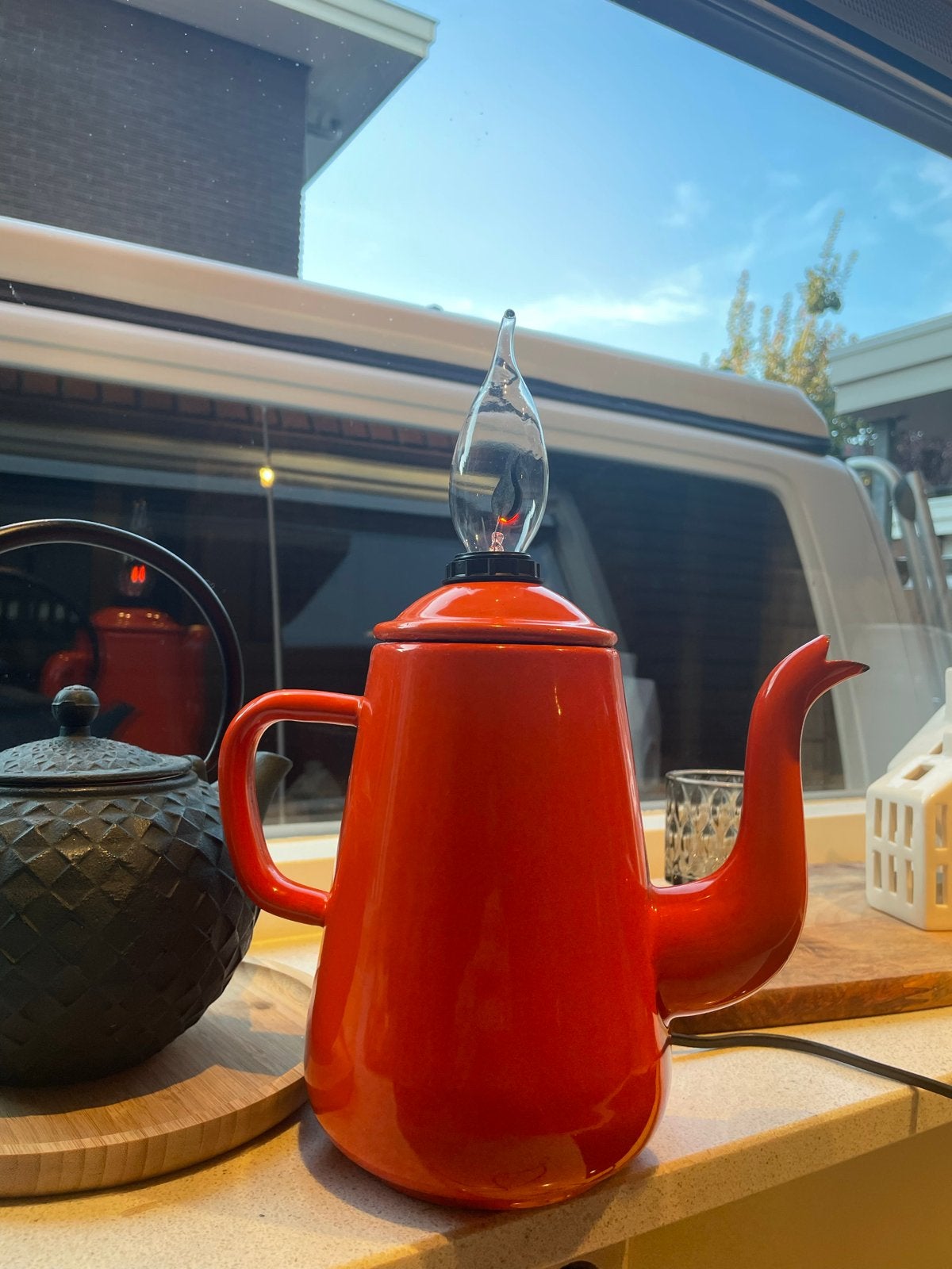 Oranje theepot lamp - Unieke sfeerverlichting, Verzenden