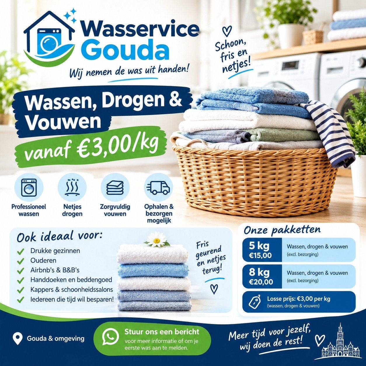 Wasservice Gouda – Ophalen, Wassen, Drogen & Bezorgen, Afhalen en Bezorgen, Wasserette