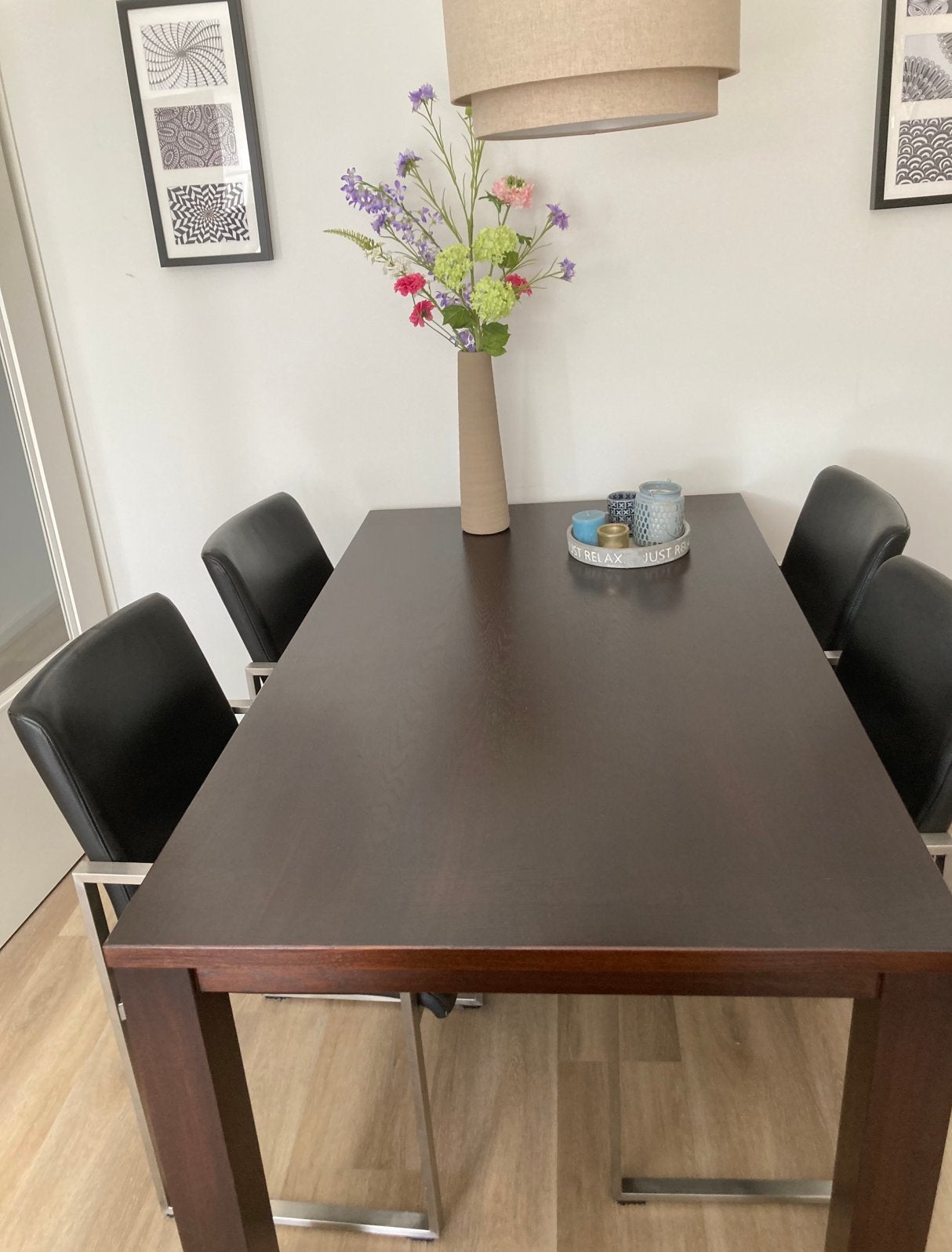 Gratis 160 bij 90 eettafel tafel bruin hout 4 persoons, Ophalen, Gebruikt, 4 tot 6 stoelen