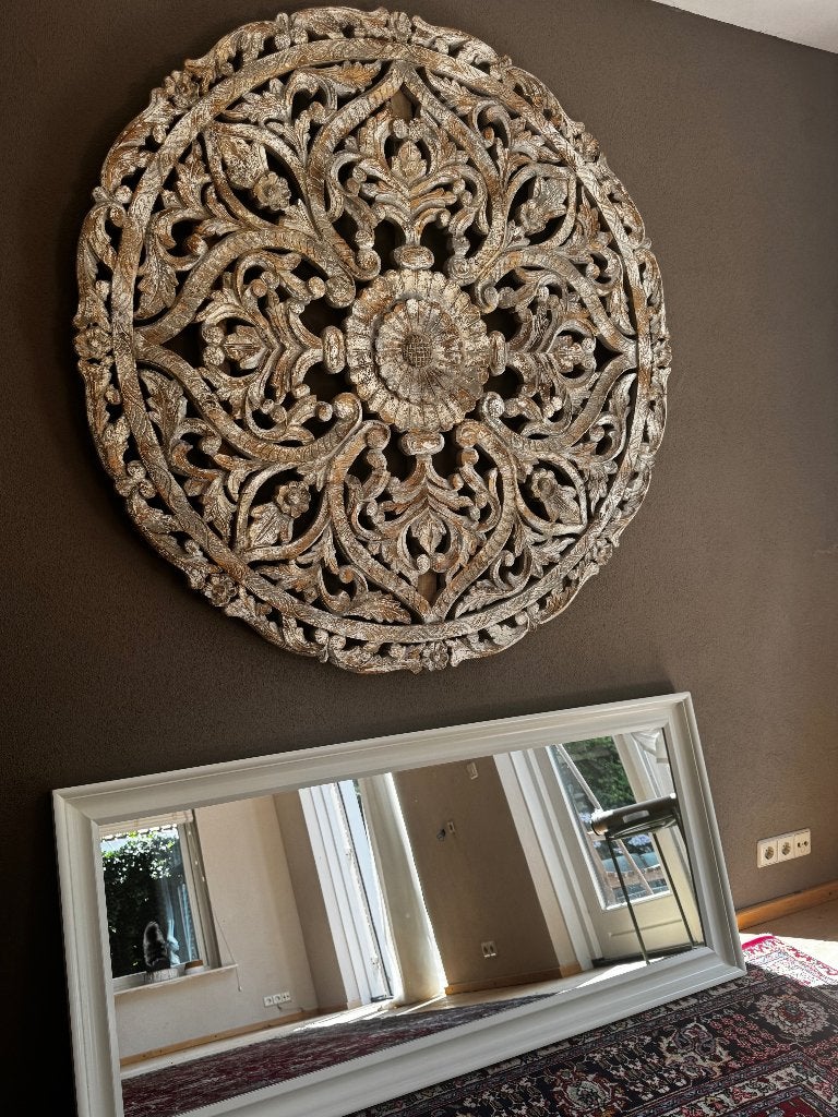 Groot Handgesneden Thais Wandpaneel uit en stuk!, Antiek en Kunst, Ophalen, Houtsnijwerk, Handgemaakt, Hout