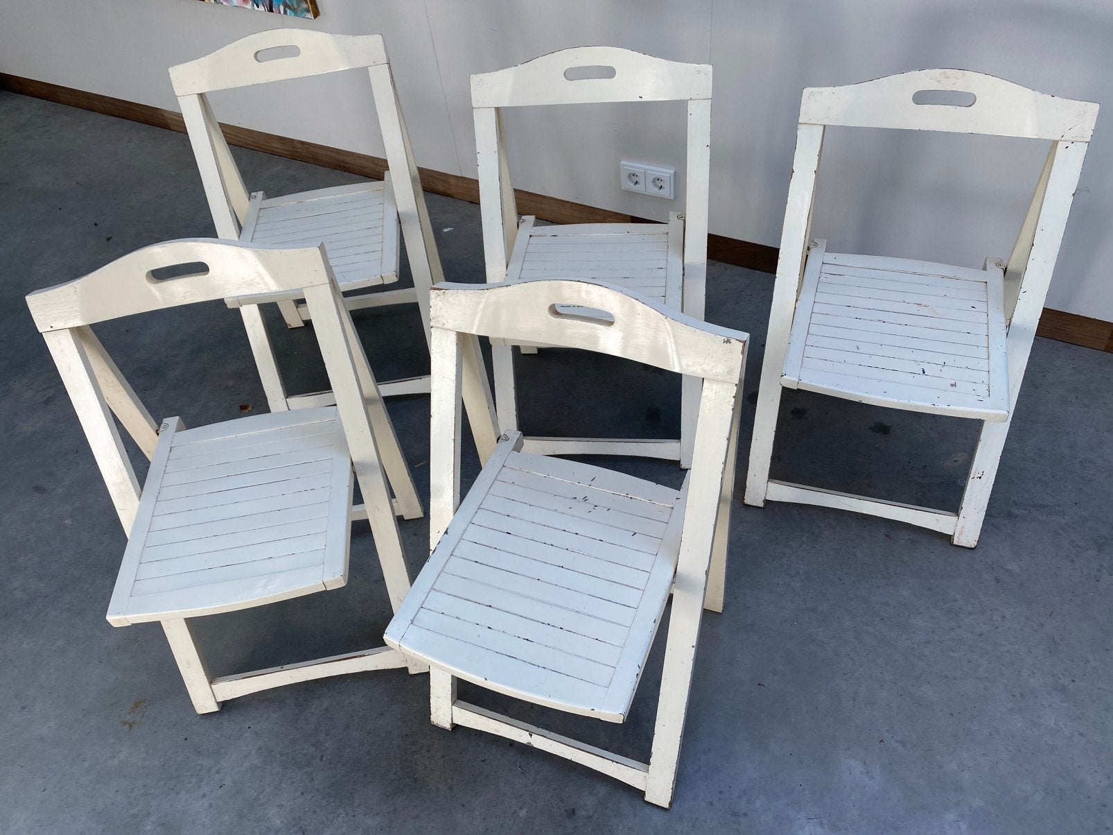 5 x klapstoel Aldo Jacober Trieste voor Alberto Bazzani, Ophalen, Wit, Vijf, Zes of meer stoelen, Hout