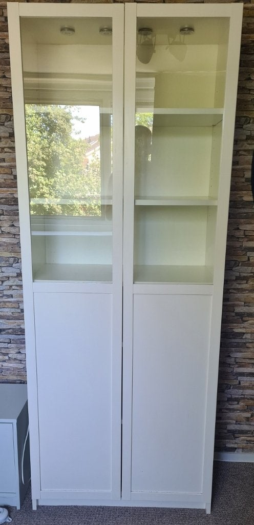 Billy boekenkast wit, 80x 39 x202 vitrinedeuren, inbouwspots, Ophalen, Gebruikt, 50 tot 100 cm, 150 tot 200 cm