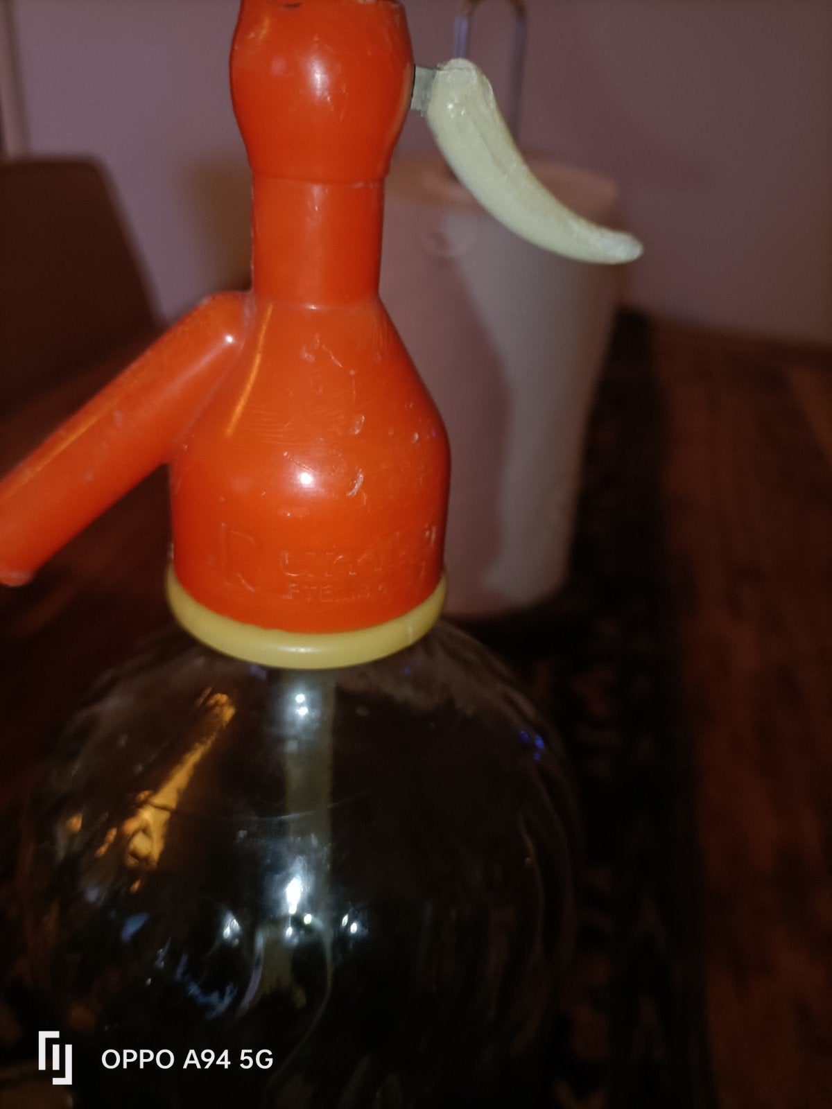 Vintage Sifonsoda fles - Groen glas met oranje kop, Ophalen of Verzenden
