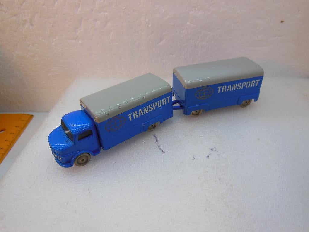 LEGO - TRANSPORT +Aanhangwagen - 1:87 - Blauw, Hobby en Vrije tijd, Modelauto's | 1:87, Ophalen of Verzenden, Gebruikt, Bus of Vrachtwagen