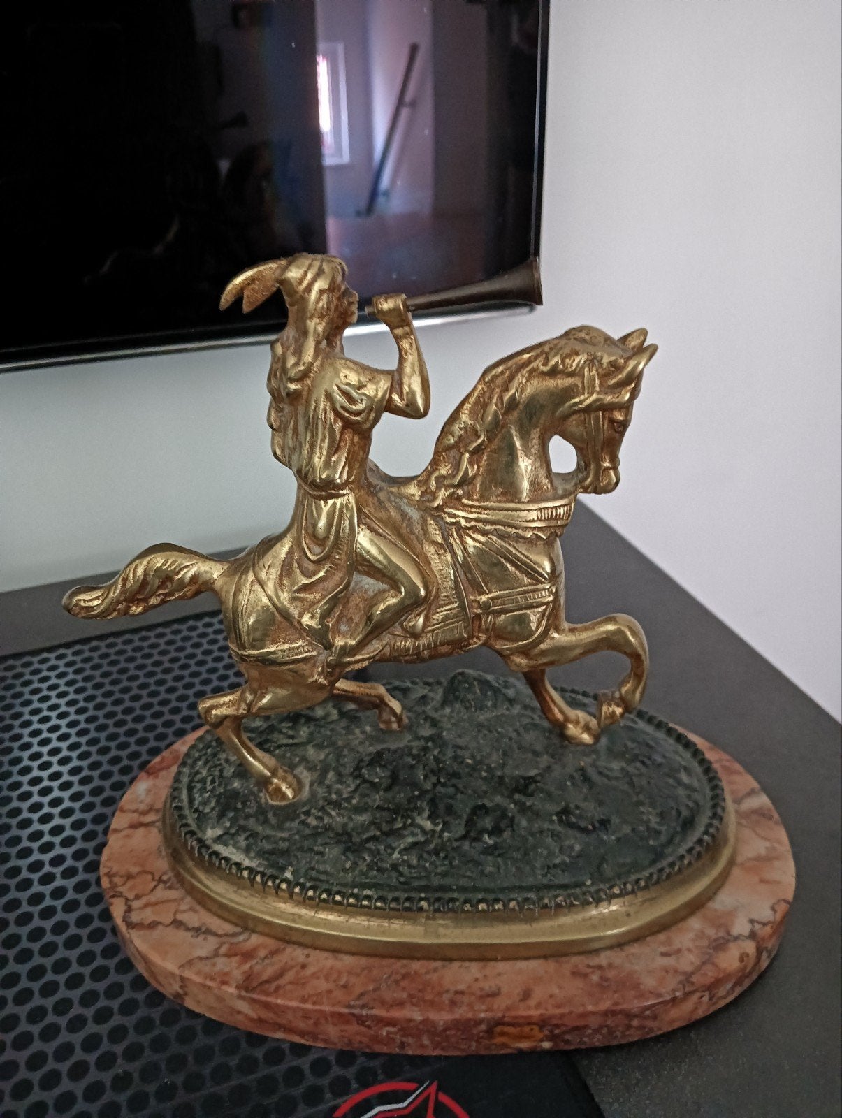 Antiek Bronzen Ruiter op Marmeren Sokkel, Ophalen, Brons