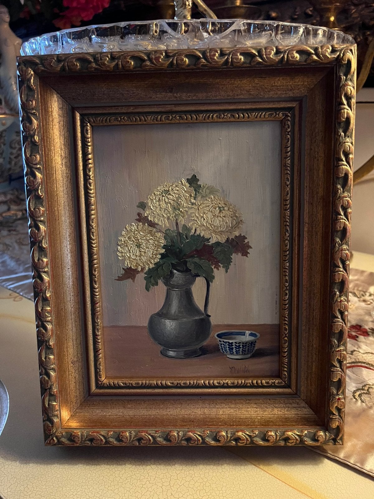 Prachtige vintage olieverf bloemen schilderij, Ophalen of Verzenden