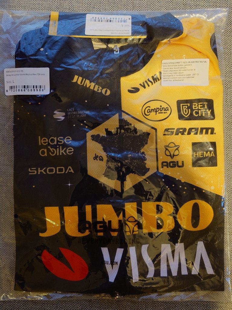 Officieel wielershirt Jumbo-Visma TDF 2023 Men (L), Maat 52/54 (L), Jumbo-Visma, Geel, Nieuw