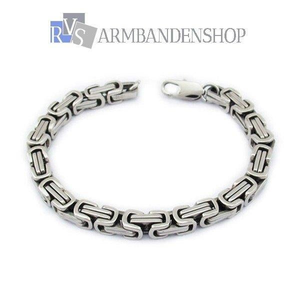 Rvs koningsschakel armband 22 cm. koningsarmband, Verzenden, Nieuw, Zilver, Staal