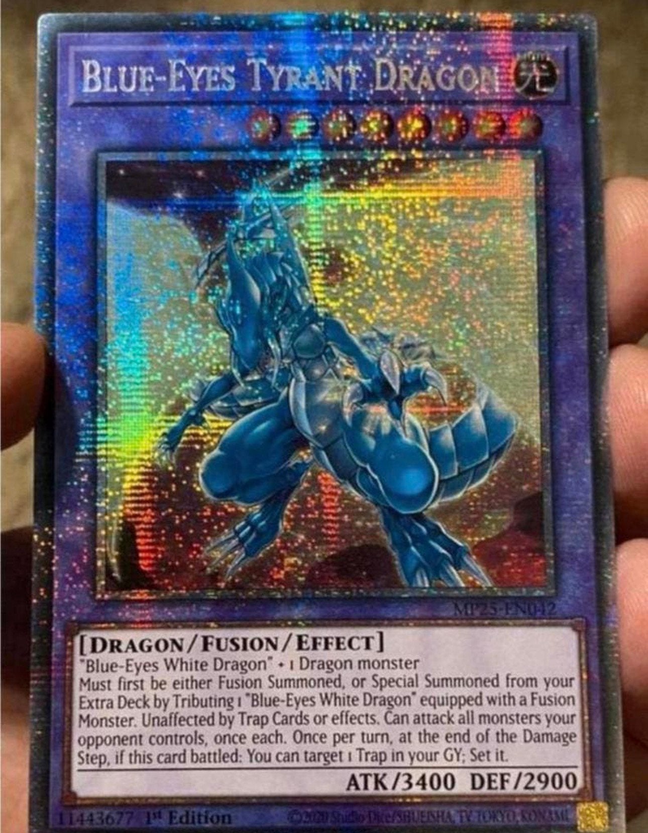 Yu-Gi-Oh! Blue Eyes Tyrant Dragon MP25 1st Starlight Rare !, Ophalen of Verzenden, Zo goed als nieuw, Losse kaart, Foil