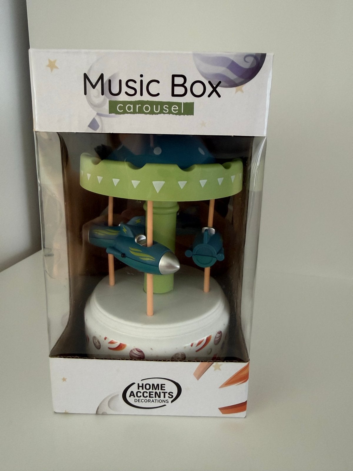 Home accents - Muziekdoos Carrousel met Ruimtevaartuigen, Ophalen, Meerkleurig, Nieuw, Kunststof