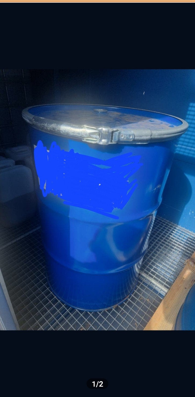 Blauwe metalen vat met klenband deksel 200L, 150 liter of meer, Ophalen, Nieuw, Metaal