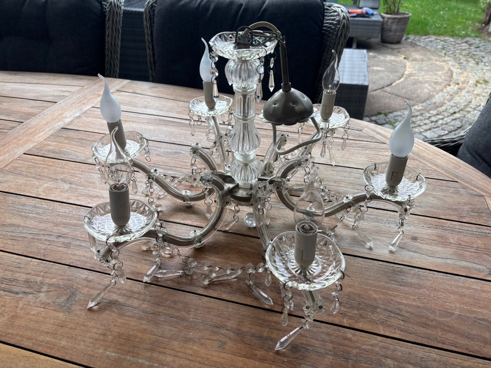 Vintage kroonluchter - glazen kroonluchter - Lamp - vintage, Huis en Inrichting, Ophalen, Zo goed als nieuw