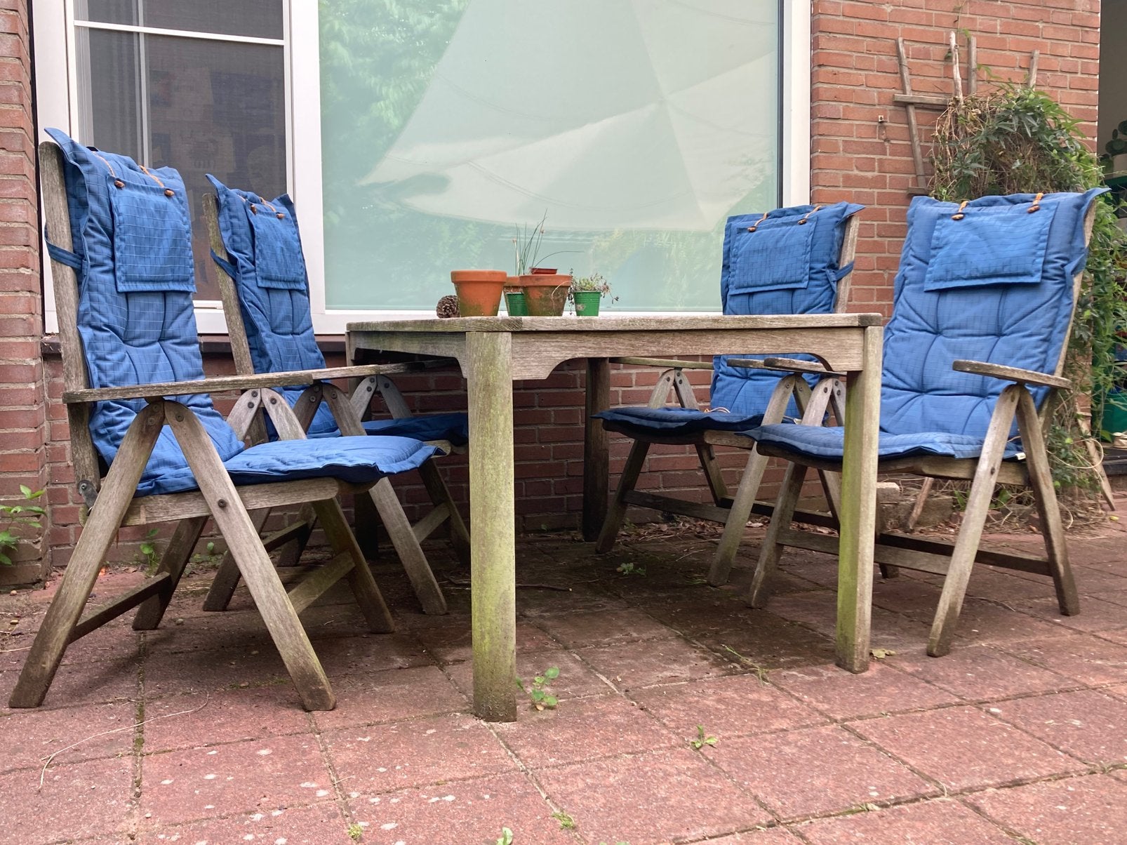 Allure tuinset: teak houten tafel met vier stoelen, Tuin en Terras, Ophalen, Gebruikt, Teakhout, Inklapbaar