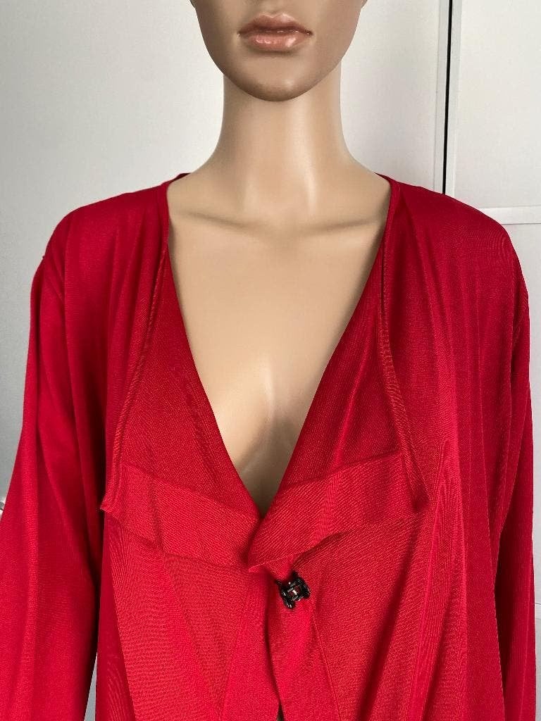K181 Kyra & Ko maat 42=L rood lang fijn-gebreid vest vestje, Kleding | Dames, Maat 42/44 (L), Ophalen of Verzenden, Zo goed als nieuw
