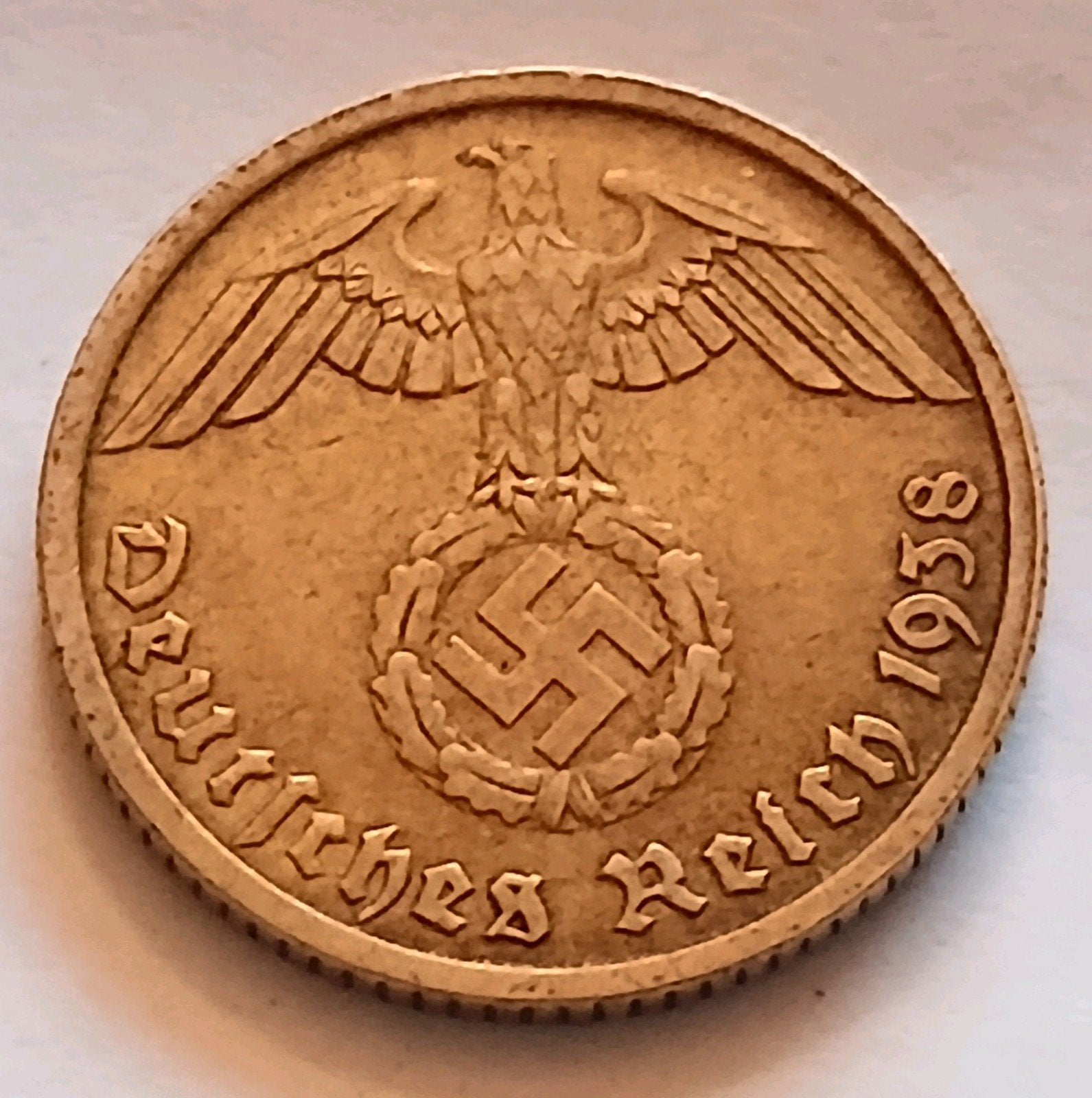 10 Reichspfennig 1938D Nazi Duitsland Oude Munt WO2 Swastika, Ophalen of Verzenden, Duitsland