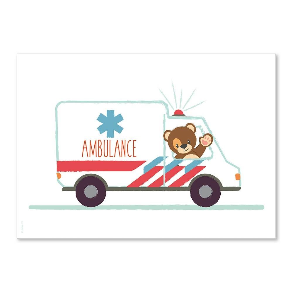 Poster beer ambulance ziekenauto A4 kinderkamer babykamer, Minder dan 50 cm, Verzenden, Nieuw, Foto of Poster