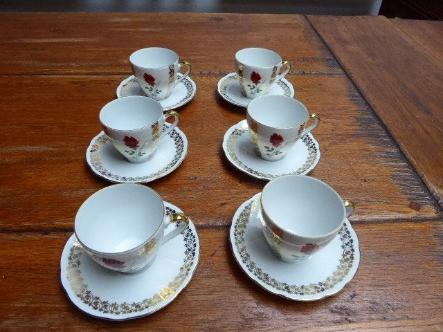 6 mokkakopjes/espressokopjes met lieve roosjes, Bavaria, Ophalen of Verzenden