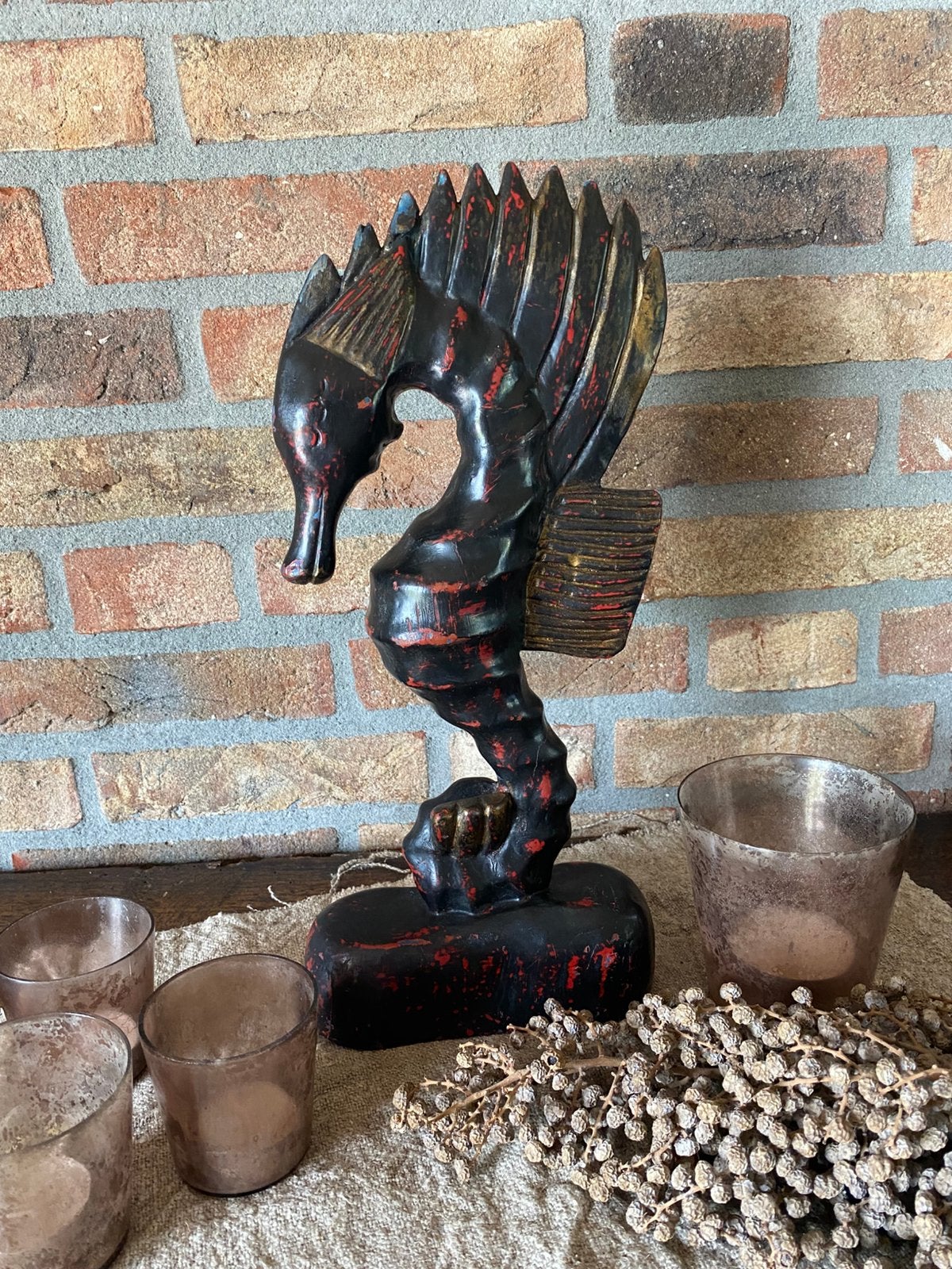 Vintage handgesneden houten sculptuur, Houtsnijwerk, Ophalen of Verzenden, 20 - 50 cm, Zeeleven