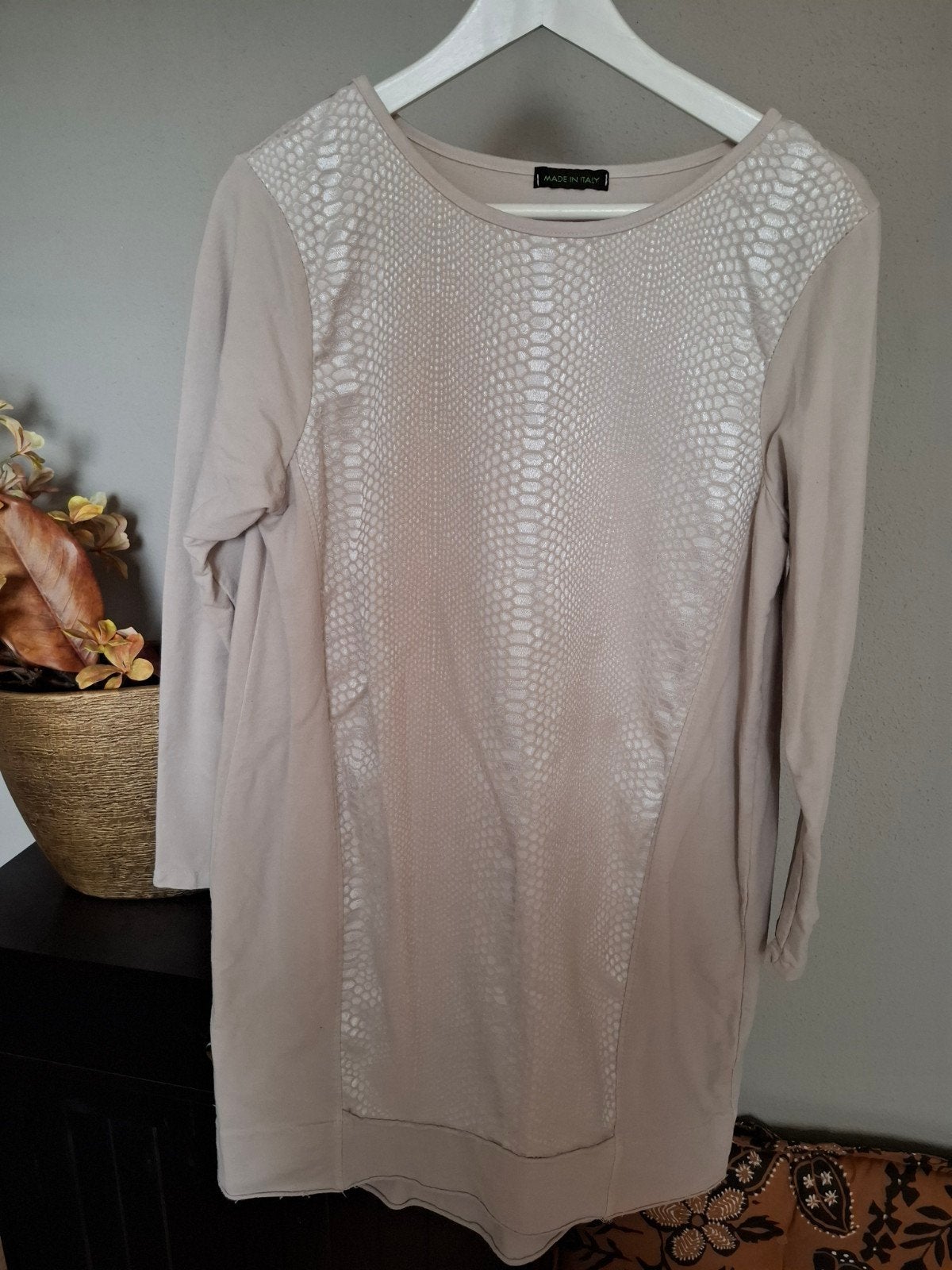 Beige jurk met slangenprint, Made in Italy, Maat 38/40 (M), Made in Italy, Beige, Ophalen of Verzenden
